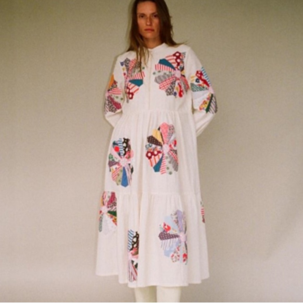 Sea NY Floral multicolor Patchwork Paloma shirt dress medium - Picture 7 of 13